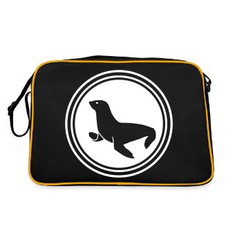 seehund tier - Retro Tasche - Schwarz/Gold - Hinten