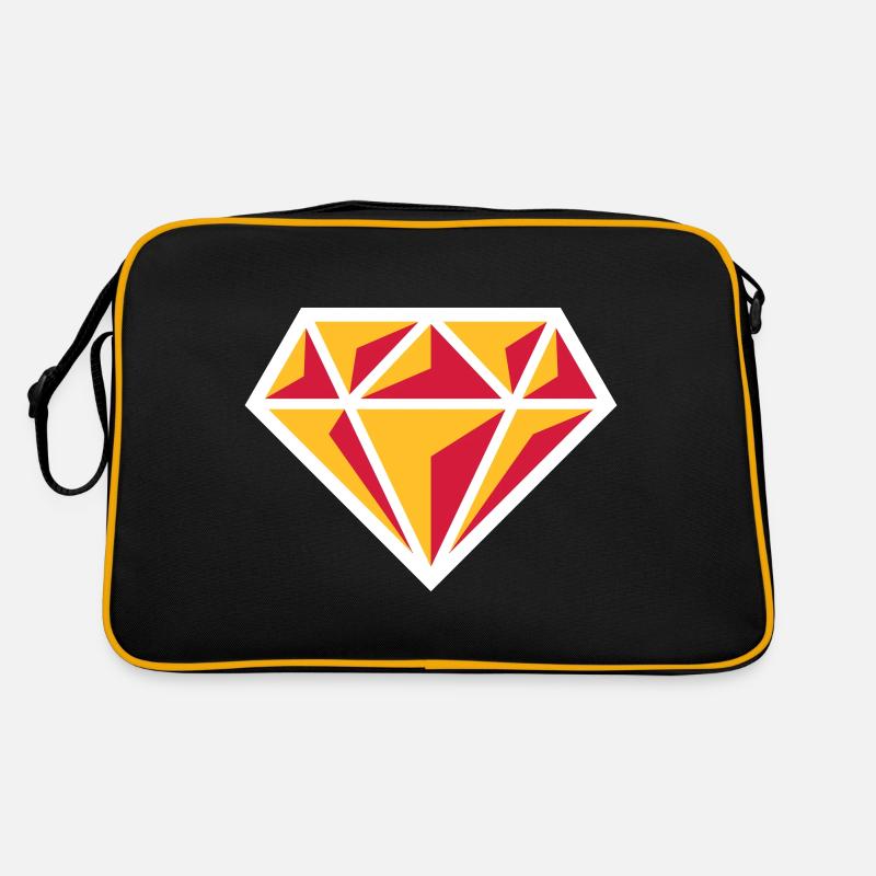 Diamant (Edelstein Brillant Symbol / NEG Red 3C) - Retro Tasche - Schwarz/Gold