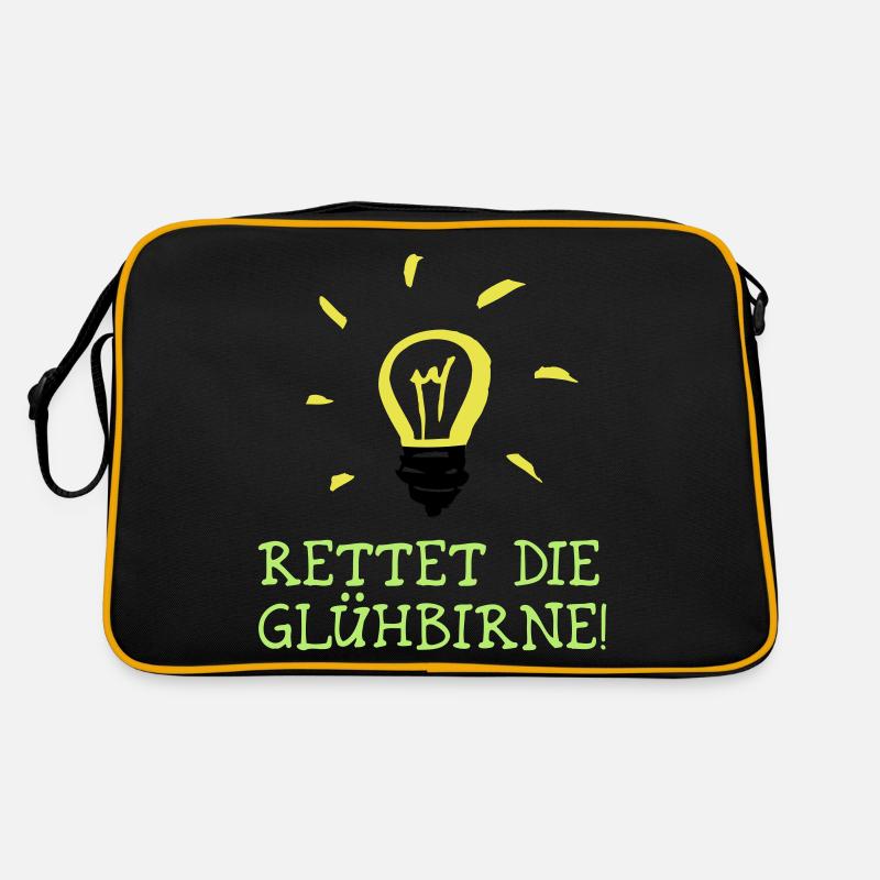 Rettet die Glühbirne! - Save the Bulb! - Retro Tasche - Schwarz/Gold