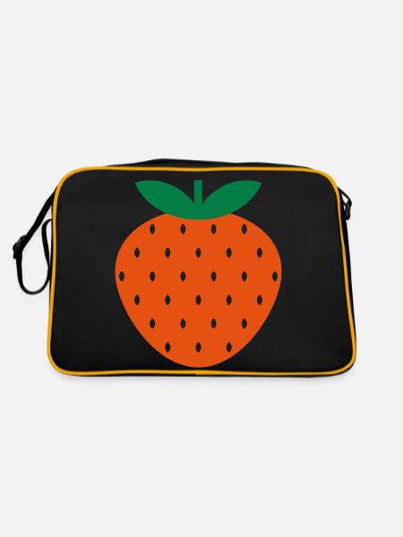 Erdbeere - Retro Tasche - Schwarz/Gold - Hinten