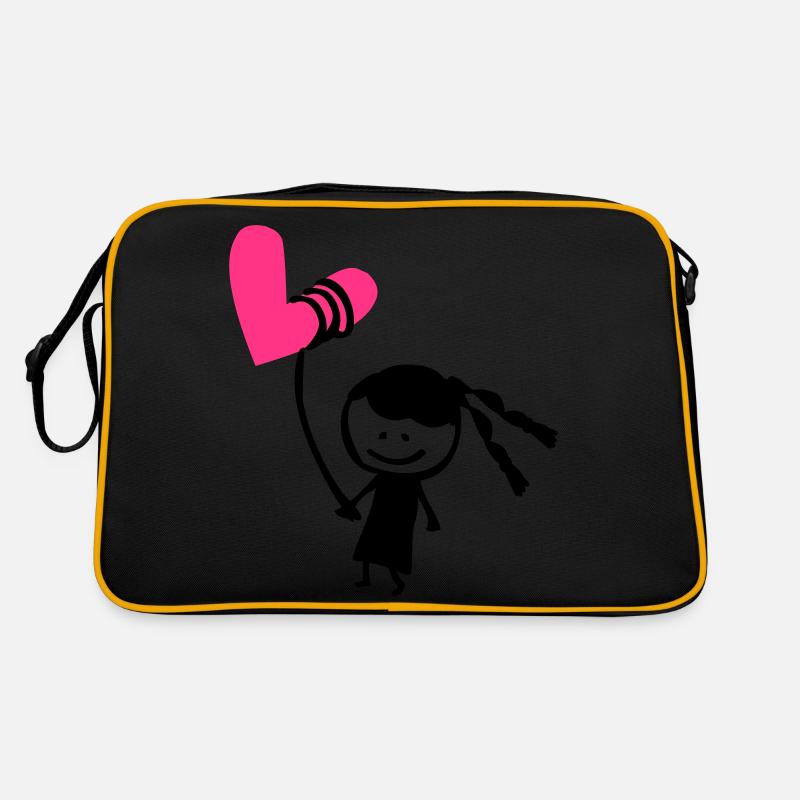 Kleines Mädchen mit Herzballon - Retro Tasche - Schwarz/Gold