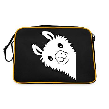 Lama guckt seitlich - Retro Tasche - Schwarz/Gold - Hinten