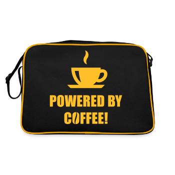 Powered By Coffee! (Kaffee Trinken, Kaffeetrinker) - Retro Tasche - Schwarz/Gold - Hinten