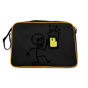 Skelett Bier Saufen - Retro Tasche - Schwarz/Gold - Hinten