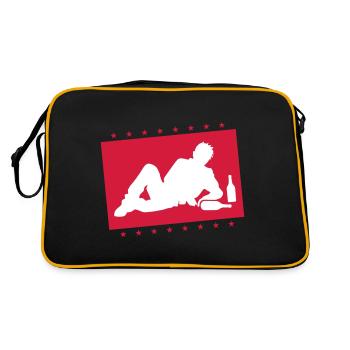 Betrunken Drunk Mann Saufen - Retro Tasche - Schwarz/Gold - Hinten