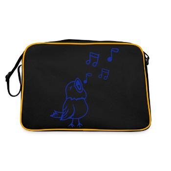 Musiknoten Singvogel Spatz singt zwitschert Musik - Retro Tasche - Schwarz/Gold - Hinten
