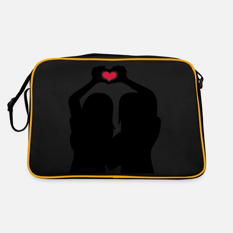 Handherz Silhouette Freundinnen - Retro Tasche - Schwarz/Gold