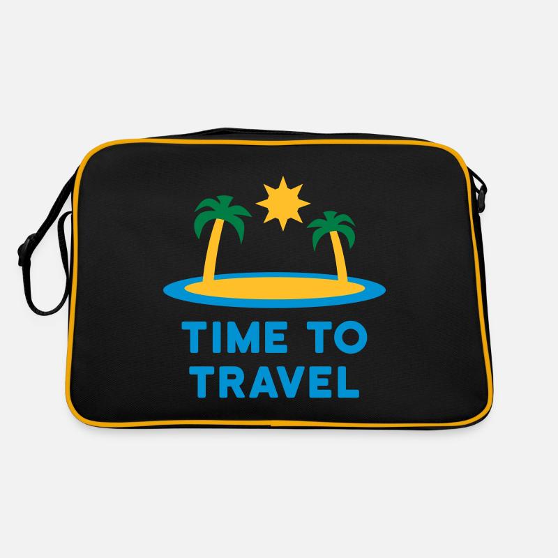 Time to travel (island, palm trees, sun) - Retro Bag - black/gold