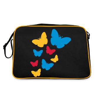many colorful butterflies pattern silhouette insek - Retro Bag - black/gold - Back