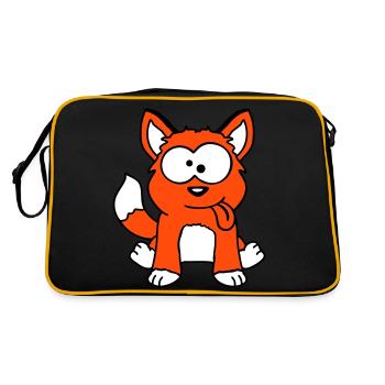 Dog Fox Funny Grimace Squint Tongue Out - Retro Bag - black/gold - Back