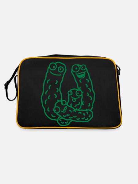 Funny Cucumber Family - Retro Tasche - Schwarz/Gold - Hinten