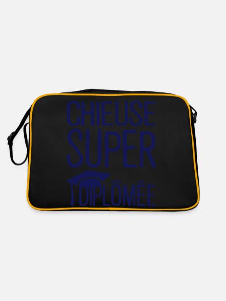 chieuse super diplomee citation humour - Sac Retro - noir/or - Dos