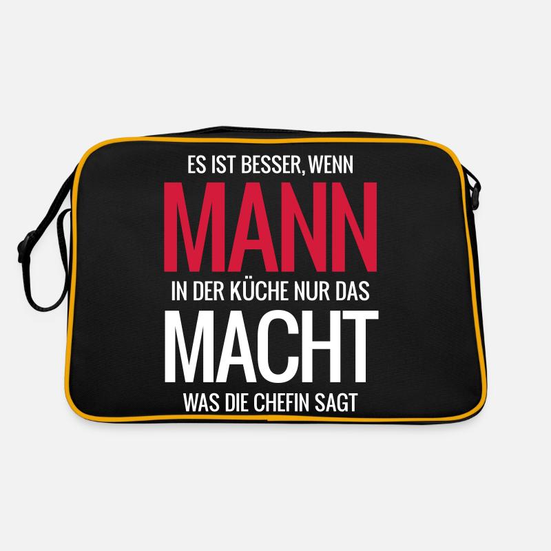 Mann in der Küche weiss - Retro Tasche - Schwarz/Gold