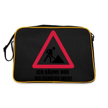 baustelle spruch - Retro Tasche - Schwarz/Gold - Hinten