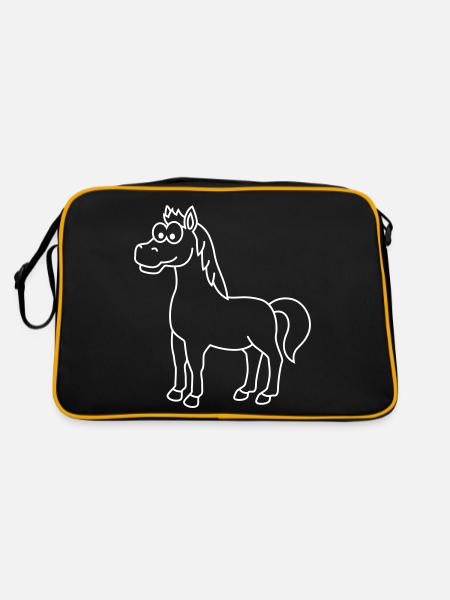 Pferd Comic Tier - Retro Tasche - Schwarz/Gold - Hinten