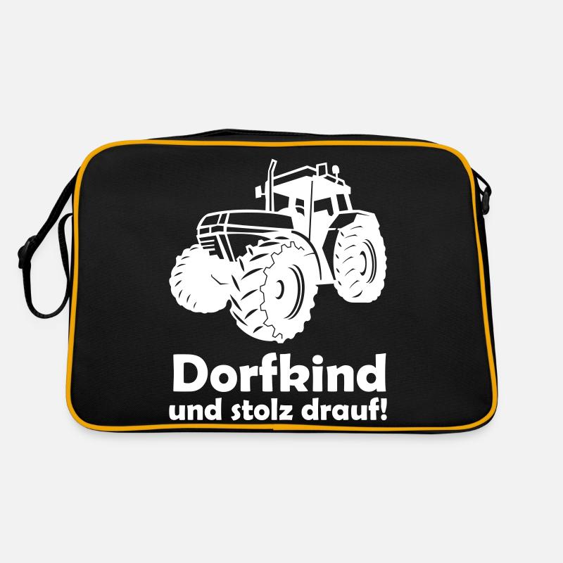 traktor dorfkind - Retro Tasche - Schwarz/Gold
