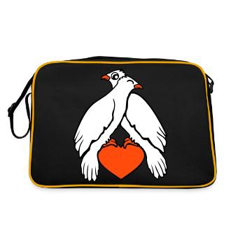 2 colombes coeur oiseaux deux couple assis amoureux - Sac Retro - noir/or - Dos