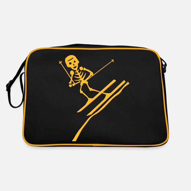 Skelett, Skull, Skifahrer einfarbig Retro Tasche