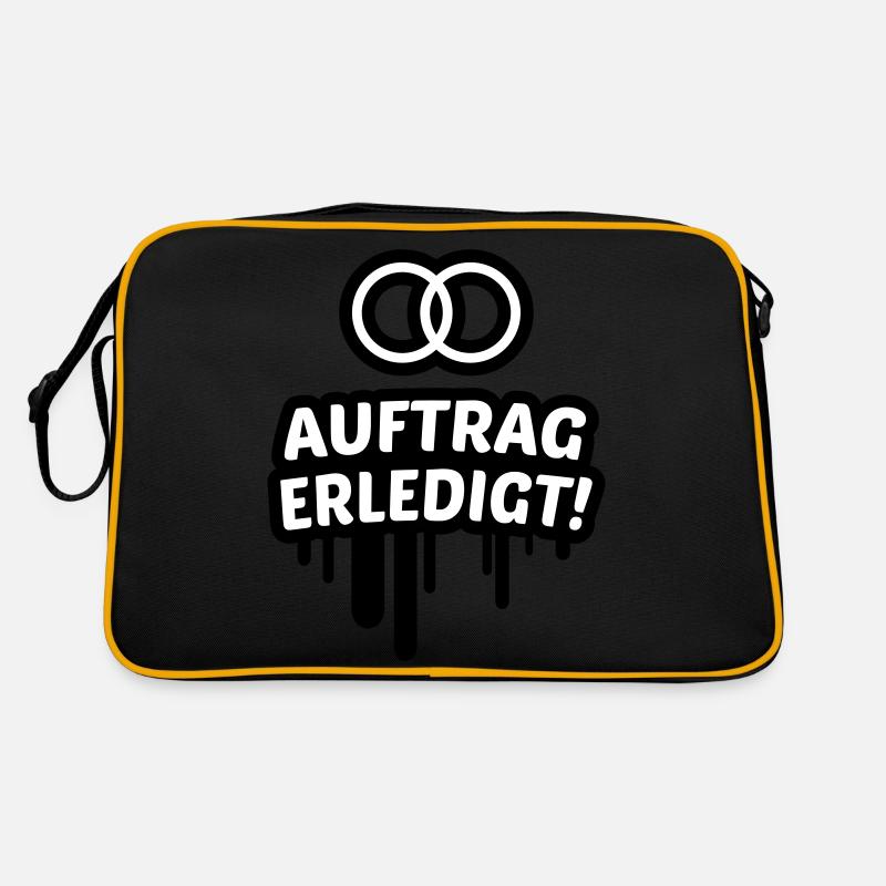 Auftrag erledigt, ehe, hochzeit 2c Retro Tasche