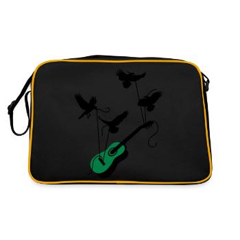 Vögel mit Gitarre - Retro Tasche - Schwarz/Gold - Hinten