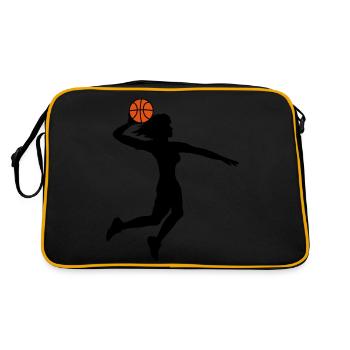 basketball jumping dunking dunk woman female mae - Retro Bag - black/gold - Back