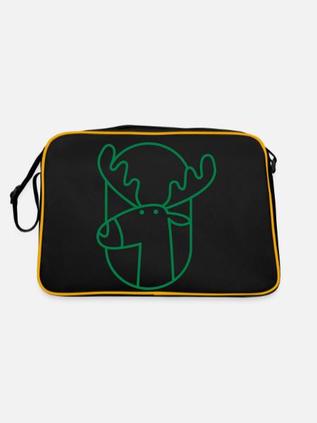 Elchkopf im Sitzen - Retro Tasche - Schwarz/Gold - Hinten
