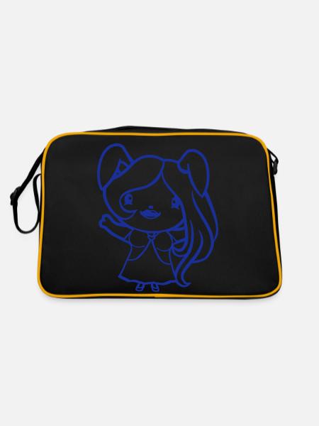 Hase Mädchen Hübsch Frau Häsin Winkt Lange Haare - Retro Tasche - Schwarz/Gold - Hinten