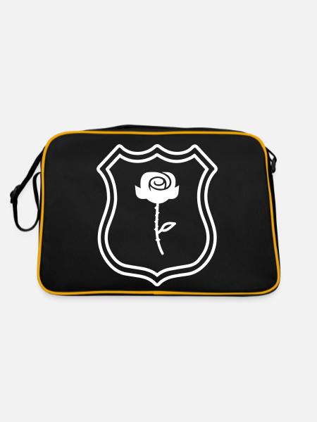 Rose Wappen - Retro Tasche - Schwarz/Gold - Hinten