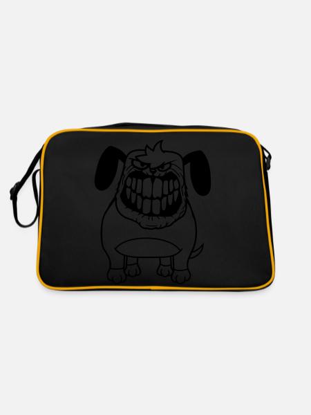 chien monstre méchant dangereux dents sourire sourire - Sac Retro - noir/or - Dos