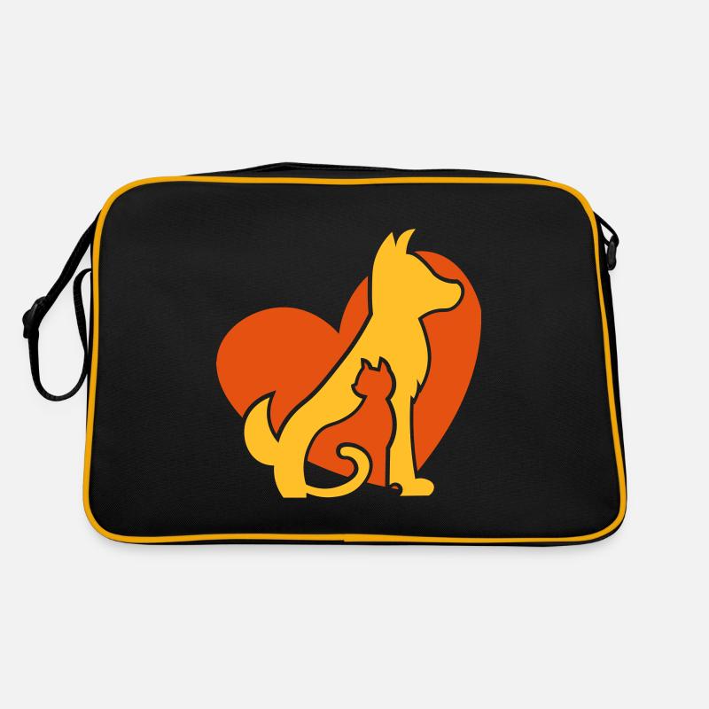 Animaux amis chat et chien avec coeur / chat et chien Sac Retro