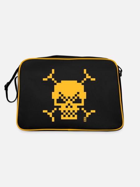 Pixel Totenkopf Small Pixelkunst Jolly Roger White - Retro Tasche - Schwarz/Gold - Hinten