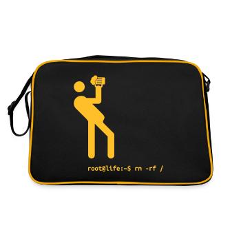 root Befehl rm -rf / - Retro Tasche - Schwarz/Gold - Hinten