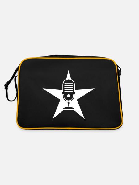 Mikrofon Symbol Podcast - Retro Tasche - Schwarz/Gold - Hinten