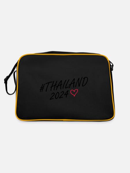 Thailand 2024 Herz Reise - Retro Tasche - Schwarz/Gold - Hinten