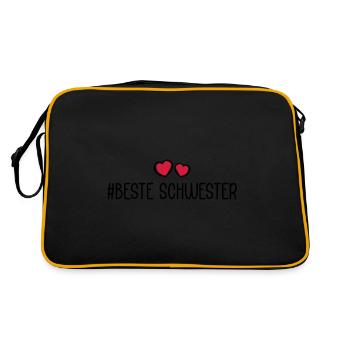 Beste Schwester Herzen Liebe - Retro Tasche - Schwarz/Gold - Hinten