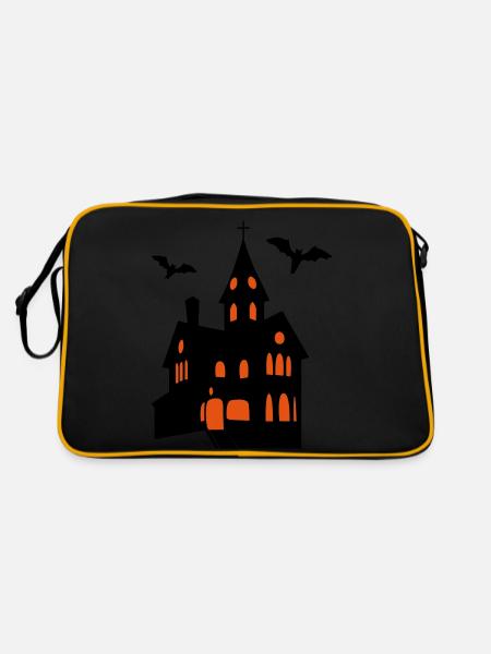 Spooky Castle with Bats Halloween - Retro Bag - black/gold - Back