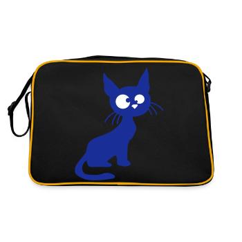 Crazy Cat Squints Funny Eyes Grimace Fun - Retro Bag - black/gold - Back