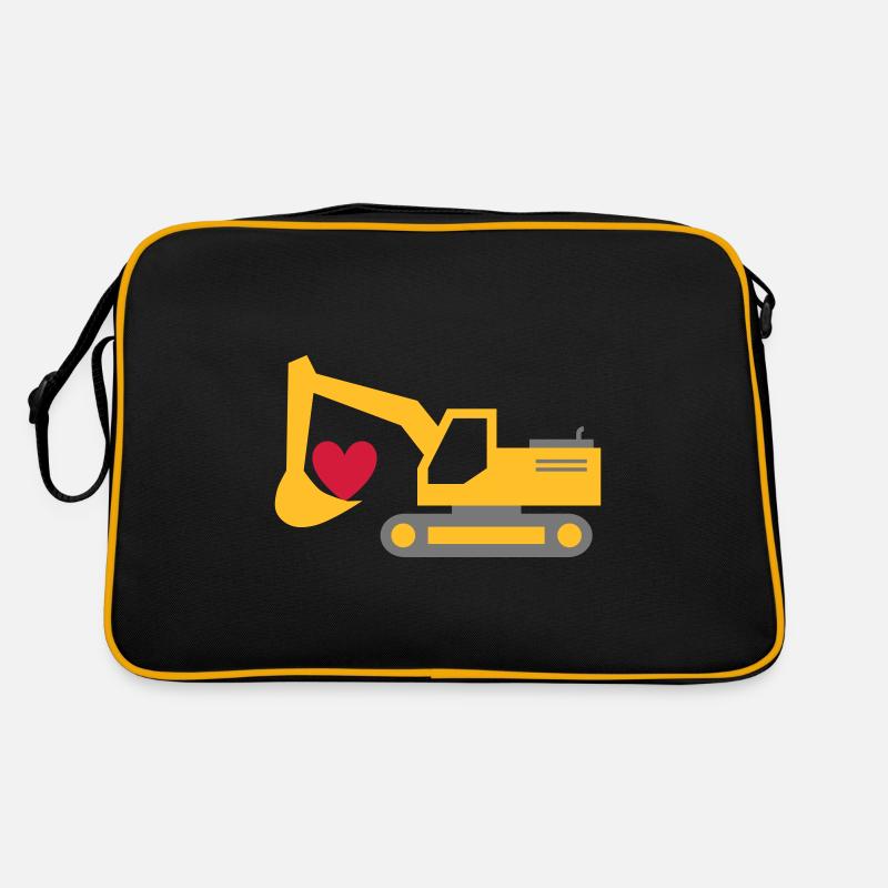 ★ Designfarben änderbar ★ Bagger, Herz in Schaufel Retro Tasche