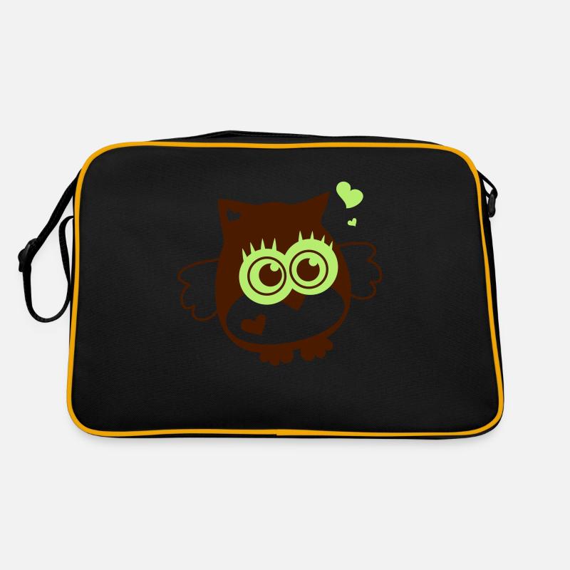 Eule - Kawaii mit Herzen - Retro Tasche - Schwarz/Gold