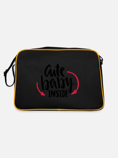Baby Cute Niedlich Schwangerschaft Pregnant - Retro Tasche - Schwarz/Gold - Hinten