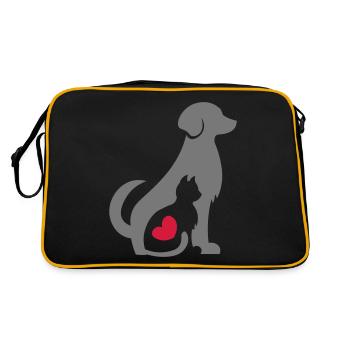 Chat et chien / idée cadeau amoureux des animaux / coeur - Sac Retro - noir/or - Dos