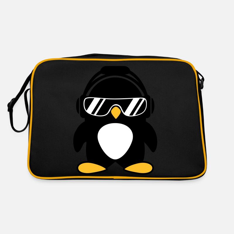 Pinguin mit Kopfhörer Retro Tasche