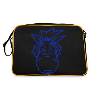 Pferd Ängstlich Komisch Lustige Grimasse Cartoon - Retro Tasche - Schwarz/Gold - Hinten
