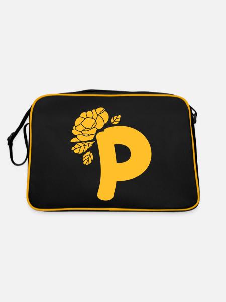 Alphabet Letter P With Flower - Retro Bag - black/gold - Back
