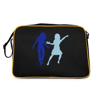2 Frauen Tanzen Silhouette Freundinnen Party Musik - Retro Tasche - Schwarz/Gold - Hinten