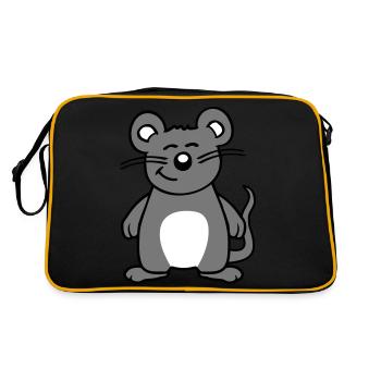 Maus Mäuschen Süße Kleine Ratte Nager Freundlich - Retro Tasche - Schwarz/Gold - Hinten