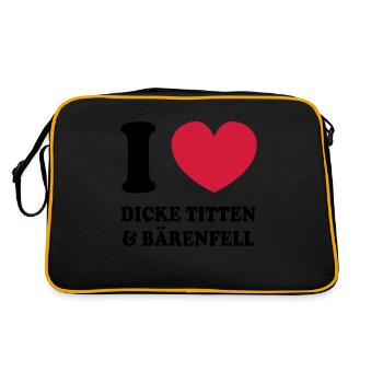 I love dicke Titten und Baerenfell - Retro Tasche - Schwarz/Gold - Hinten