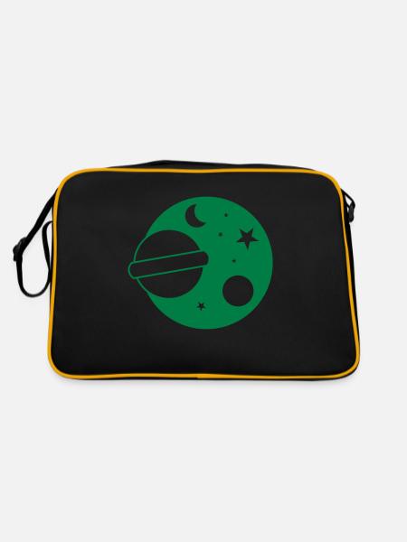 Planet and moon and star in a circle - Retro Bag - black/gold - Back
