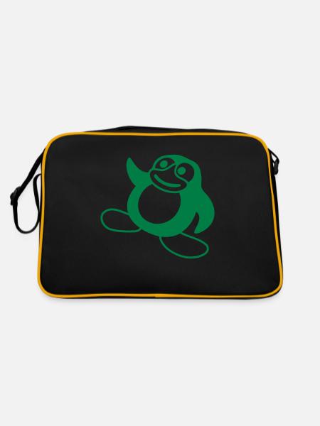 Pinguin Breakdance Tanzen Kopfstand Party DJ Musik - Retro Tasche - Schwarz/Gold - Hinten