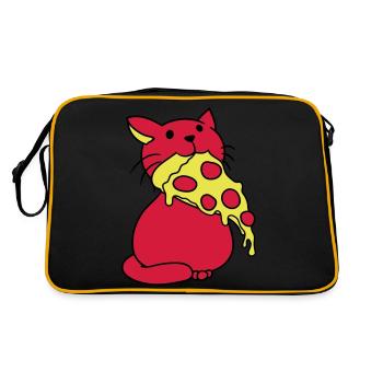 Chat mangeant du salami Pizza Faim Restauration rapide - Sac Retro - noir/or - Dos
